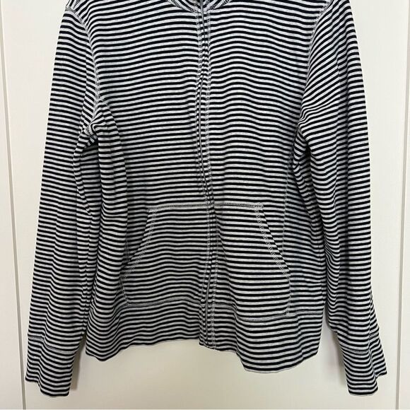 LL Bean Sweatshirt Womens Large White Blue Stripe Full Zip Stretch Outdoor Soft - Picture 3 of 13